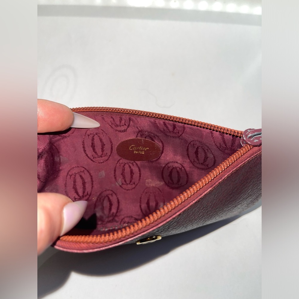 Cartier Les Must De Cartier Bordeaux Leather Zipper Pouch Clutch Pochette - Picture 4 of 5
